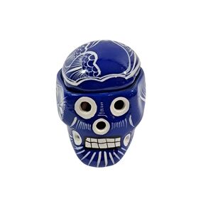 Ceramic Handcrafted Day Of The Dead Trinket Skill Blue White Made In Mexico